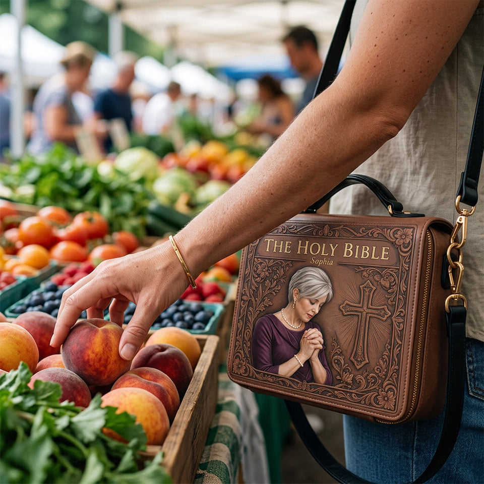 Sunday Church - Personalized Christian Leather Bible Cover Bag
