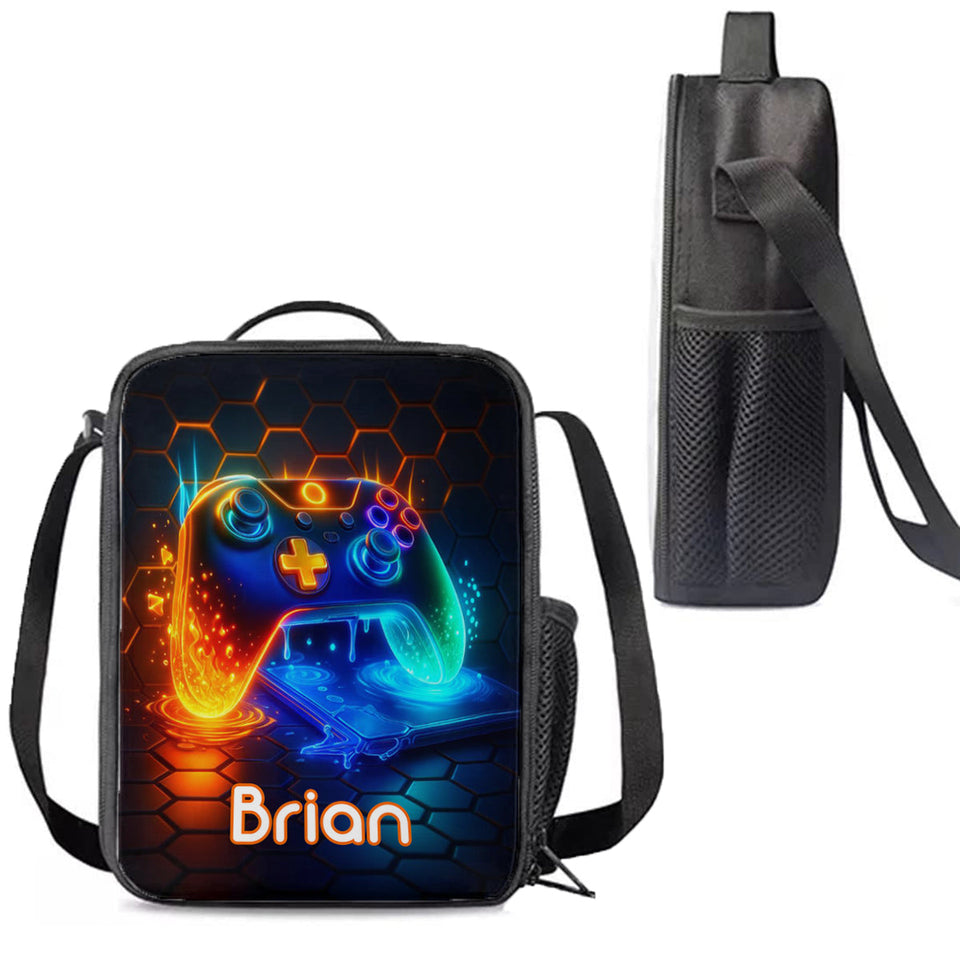Gaming Handle - Boys' Large Capacity School Bag Set of Three - Personalized Kid Backpack Lunch Bag Pencil Case Set