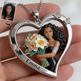 Custom Any Photo - Personalized Birth Month Flower Shaped Metal Pendant Necklace
