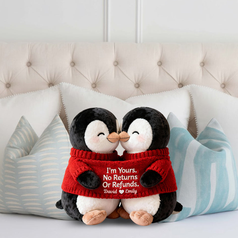 I'm Yours. No Returns Or Refunds - Personalized Couple Faux Fur Shaped Pillow