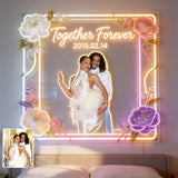 Floral Love Anniversary - Personalized Couple Neon LED Light Sign