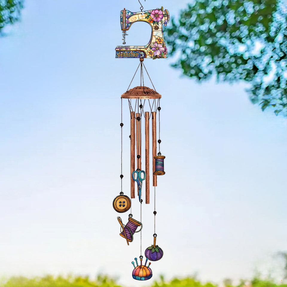 Beautiful Sewing Machine - Personalized Sewing Wind Chime With Charms