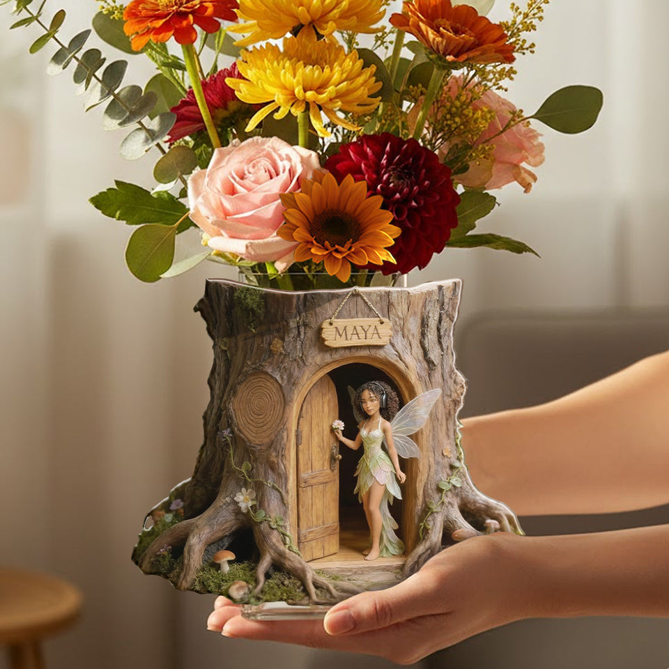 Custom Garden Fairy With Favorite Flower - Personalized Gardening Acrylic Pot