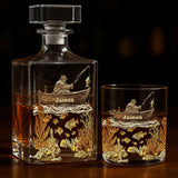Personalized Fishing Whiskey Bottle and Glass Set - Personalized Fishing Whiskey Decanter Set
