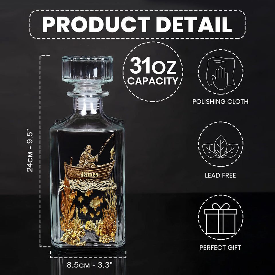 Personalized Fishing Whiskey Bottle and Glass Set - Personalized Fishing Whiskey Decanter Set