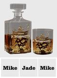 Personalized Fishing Whiskey Bottle and Glass Set - Personalized Fishing Whiskey Decanter Set