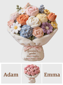Grandma's Garden Lovely Flowers Red Rose Bouquet - Personalized Grandma Faux Fur Shaped Pillow