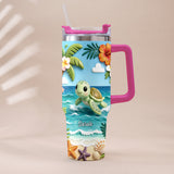 Back To The Ocean - Personalized Turtle Tumbler With Plush Charm