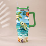 Back To The Ocean - Personalized Turtle Tumbler With Plush Charm