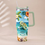 Back To The Ocean - Personalized Turtle Tumbler With Plush Charm