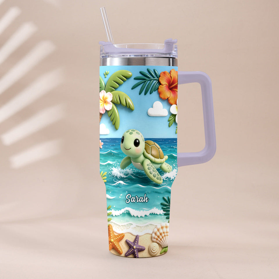 Back To The Ocean - Personalized Turtle Tumbler With Plush Charm