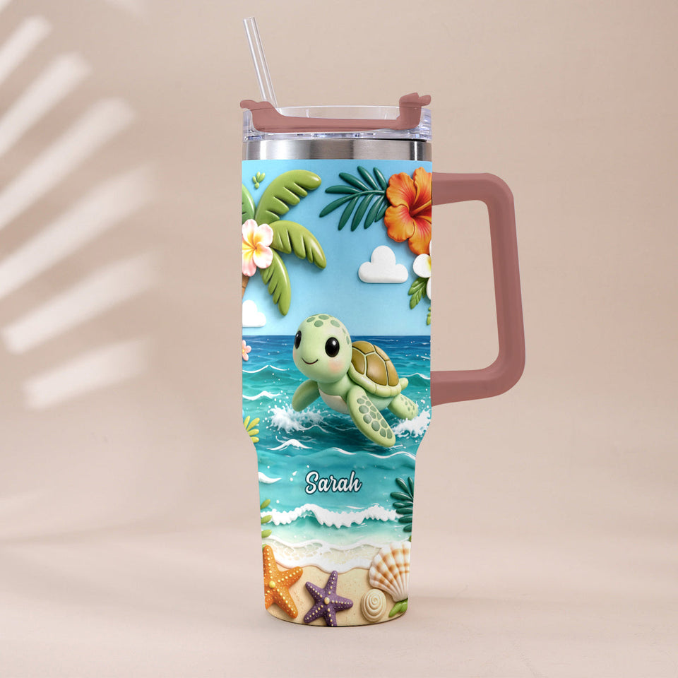 Back To The Ocean - Personalized Turtle Tumbler With Plush Charm