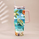 Back To The Ocean - Personalized Turtle Tumbler With Plush Charm