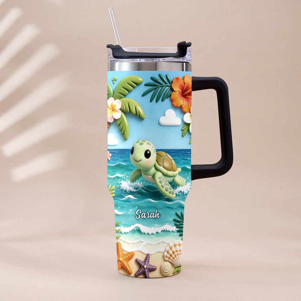Back To The Ocean - Personalized Turtle Tumbler With Plush Charm