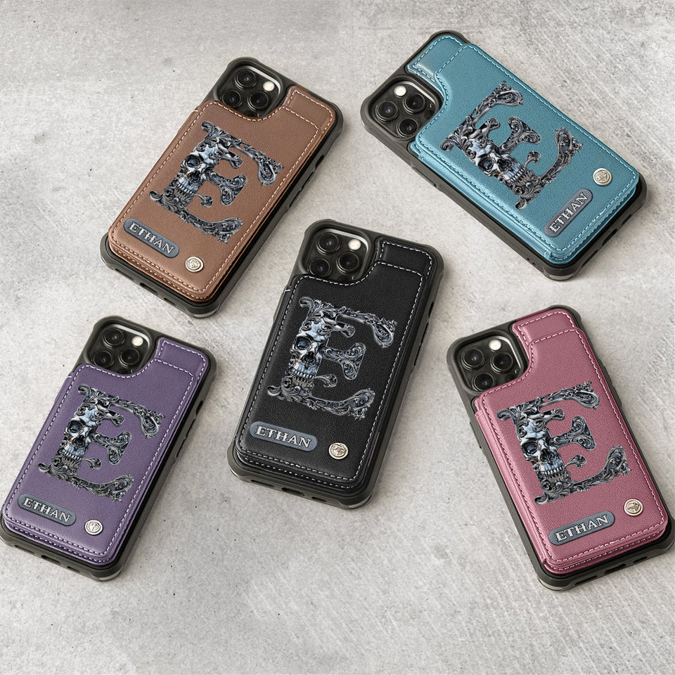 Skull Name Initial Letter - Personalized Skull Wallet Phone Case