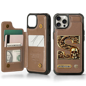 Skull Name Initial Letter - Personalized Skull Wallet Phone Case
