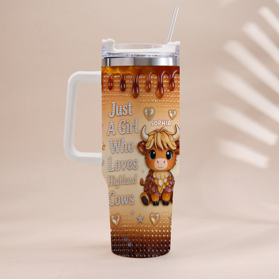 Just A Girl Who Loves Highland Cow - Personalized Highland Cow Tumbler With Handle
