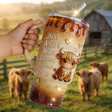 Just A Girl Who Loves Highland Cow - Personalized Highland Cow Tumbler With Handle