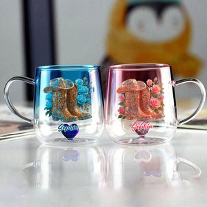 Cowgirl Boots - Personalized Cowgirl Gradient Glass Mug