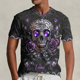 Beautiful Skull And Roses - Personalized Skull Fully Printed V-Neck T-Shirt