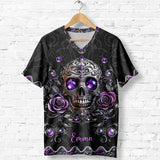 Beautiful Skull And Roses - Personalized Skull Fully Printed V-Neck T-Shirt