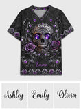 Beautiful Skull And Roses - Personalized Skull Fully Printed V-Neck T-Shirt