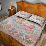 Kid With Easter Bunny - Personalized Kid Quilt Set