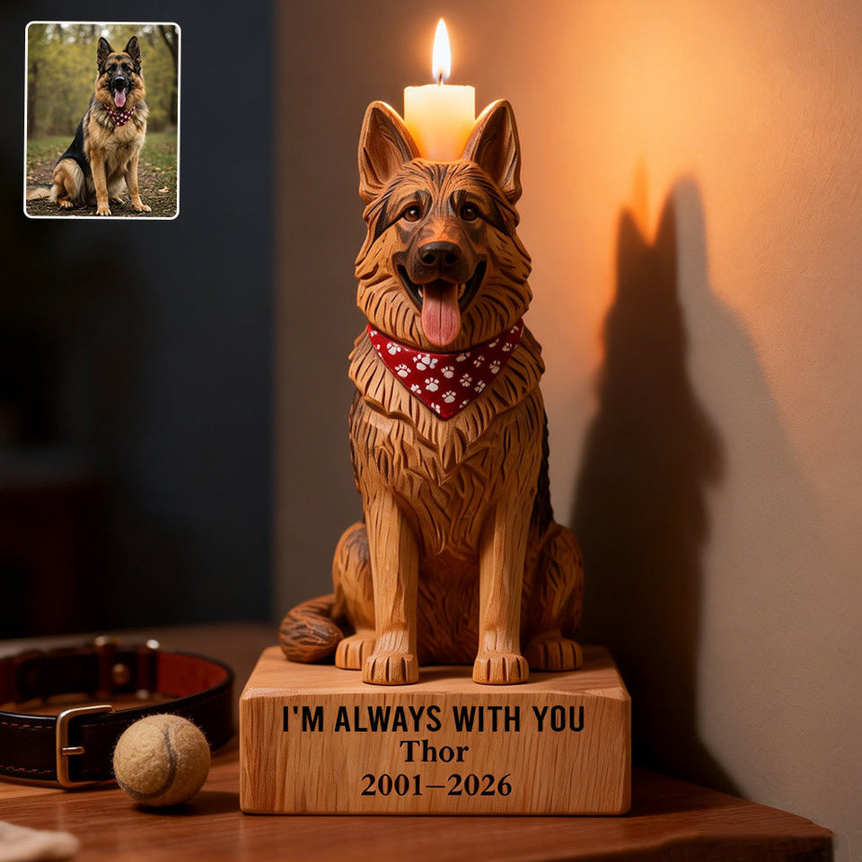 In Loving Memory - Personalized Dog Custom Shape Wooden Candle Holder