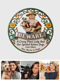 Beware A Crazy Plant Lady And Her Pet Live Here - Personalized Gardening Cut Metal Sign