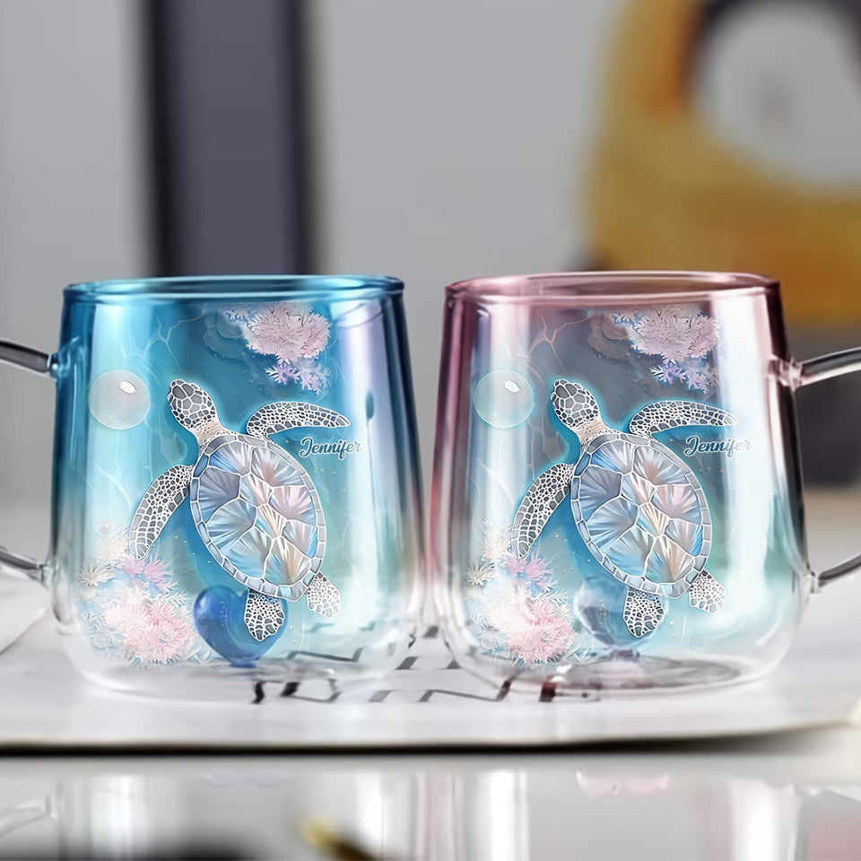 Vibrant Sea Turtle - Personalized Turtle Gradient Glass Mug