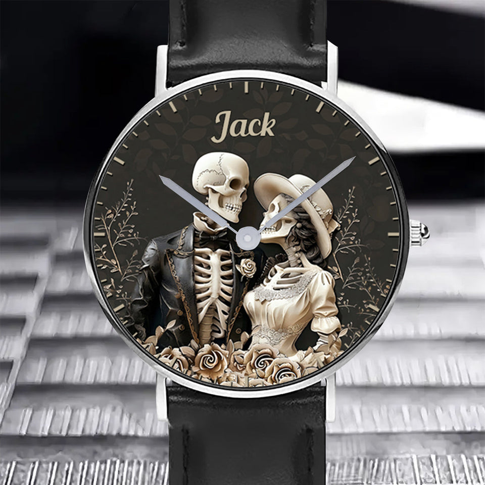 Couple Skull Watch Set With Case - Personalized Couple Hand Watch