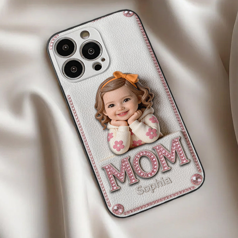 Mother's Day Gift, Custom From Any Photo - Personalized Mother 3D Embossed Leather Phone Case
