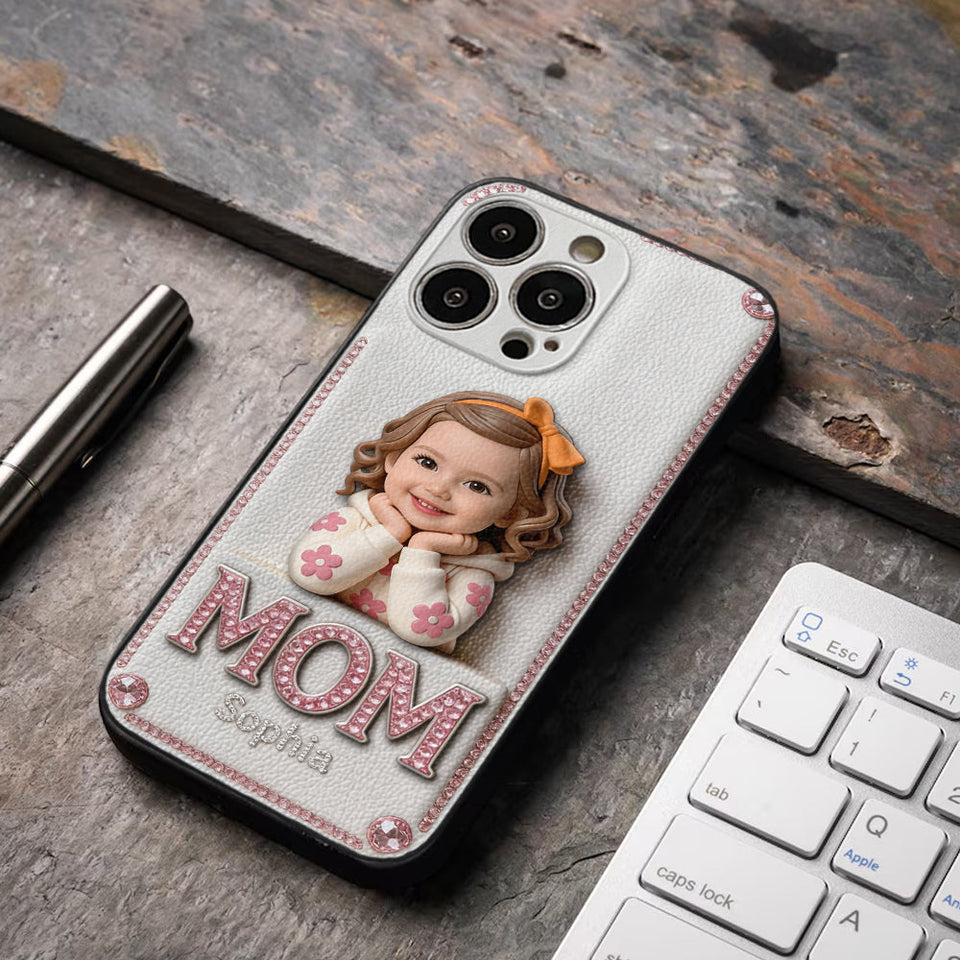 Mother's Day Gift, Custom From Any Photo - Personalized Mother 3D Embossed Leather Phone Case