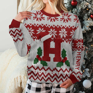 Merry Christmas Initial Letter - Personalized Family Ugly Sweater