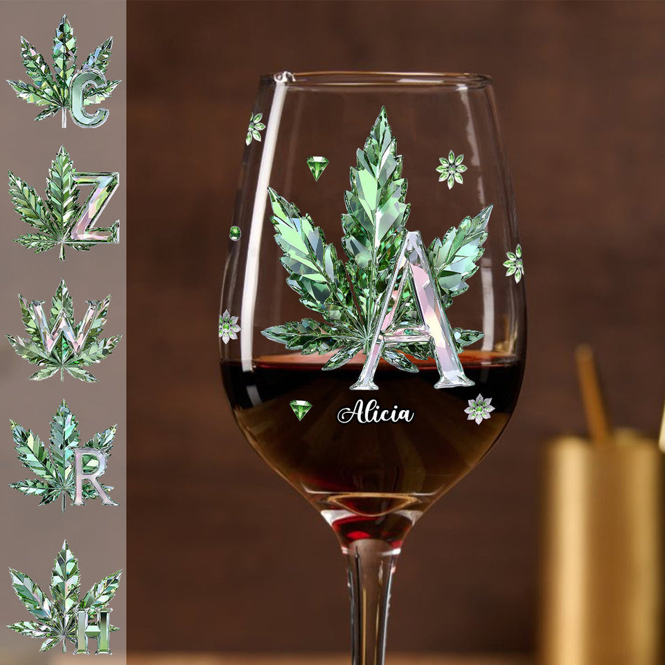 Stoned Alphabet - Personalized Weed Wine Glass With Long Stem