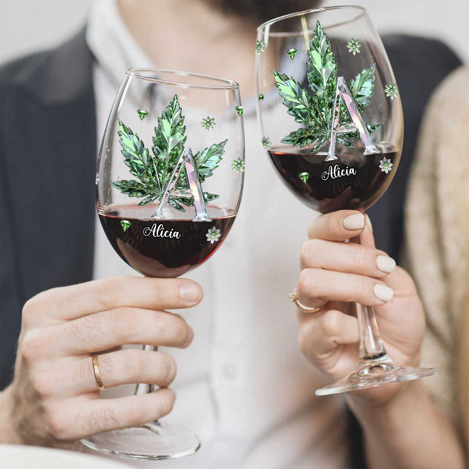 Stoned Alphabet - Personalized Weed Wine Glass With Long Stem