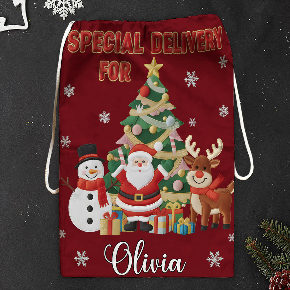 Special Delivery Christmas Eve Sack - Personalized Family Drawstring Tote Bag