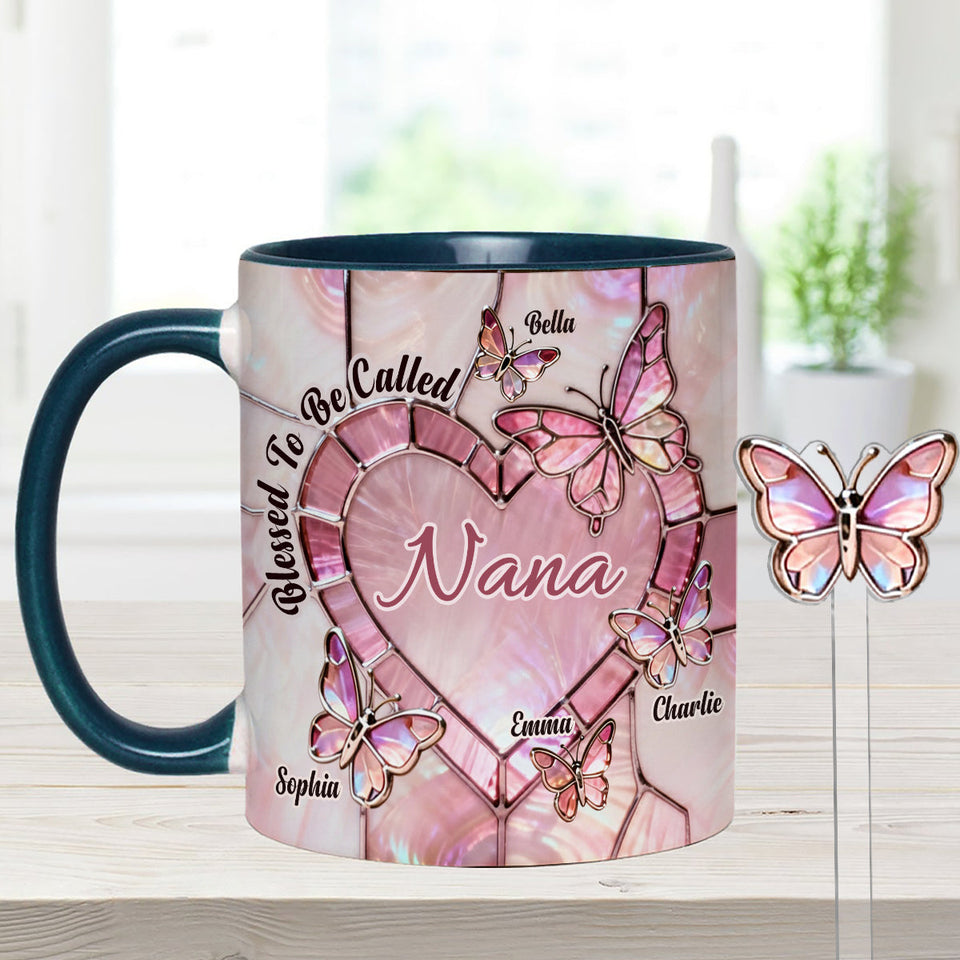 Blessed To Be Called Nana Mama Gigi Grandma - Personalized Grandma Set Accent Mug with Acrylic Stirrers