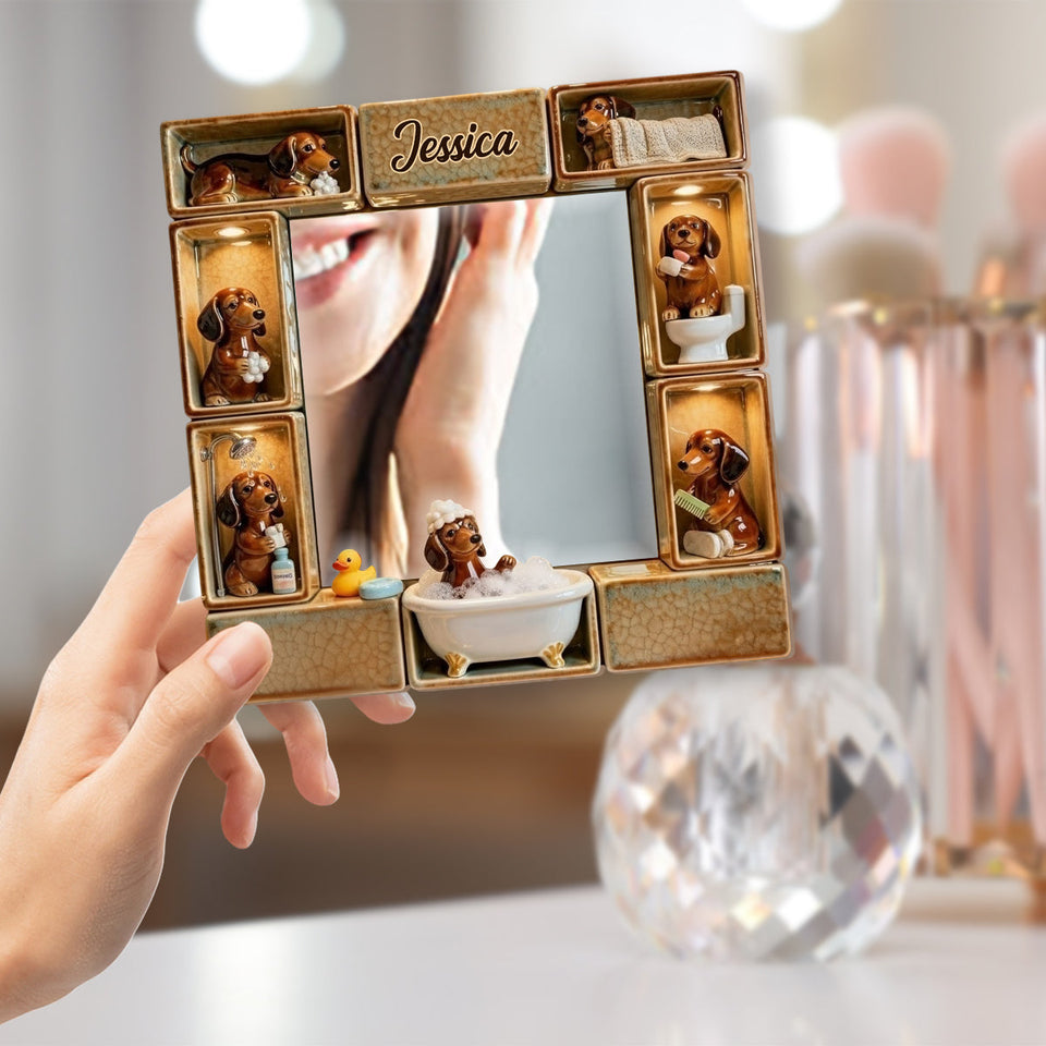 Cute Wiener Dog - Personalized Dachshund Wall Hanging Mirror