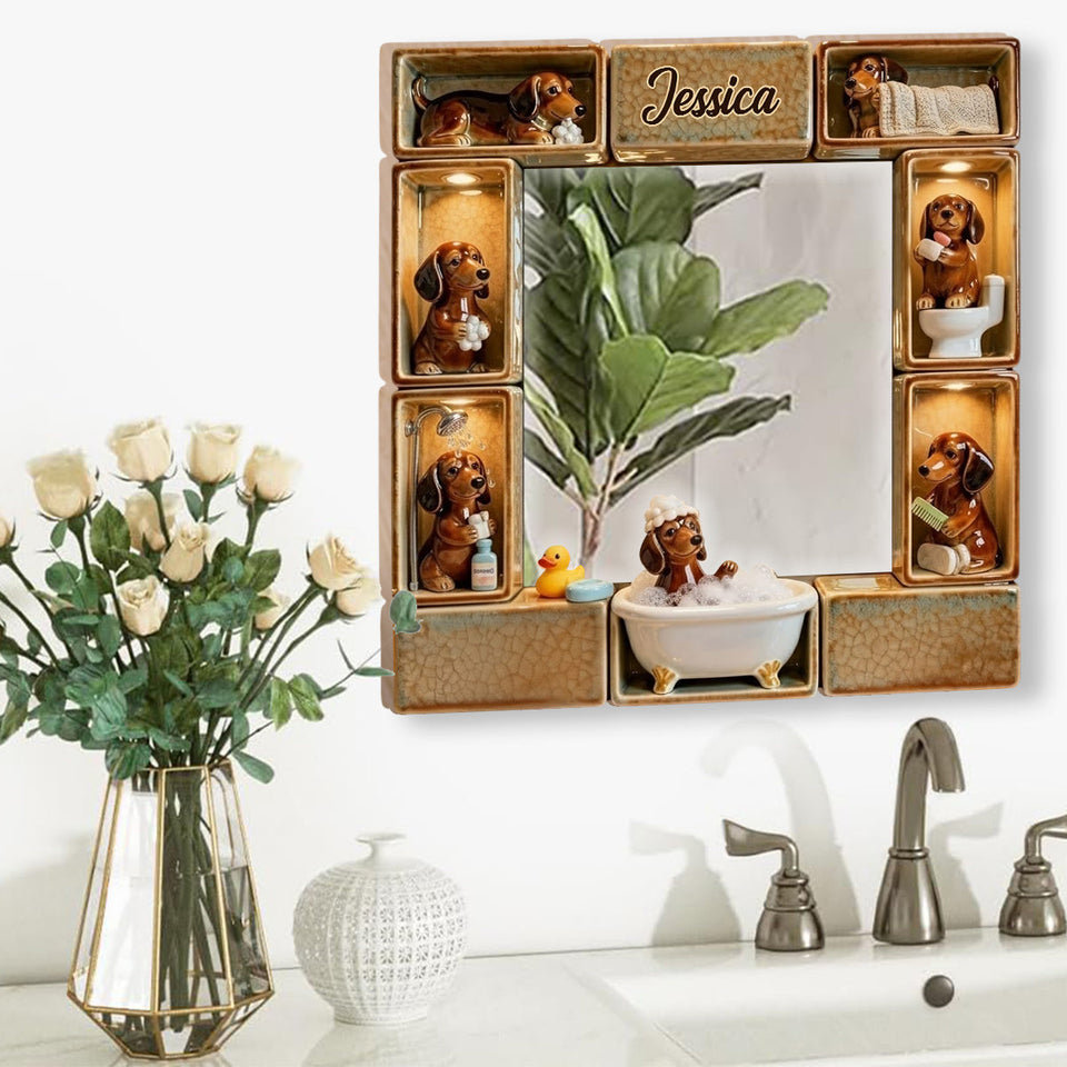 Cute Wiener Dog - Personalized Dachshund Wall Hanging Mirror