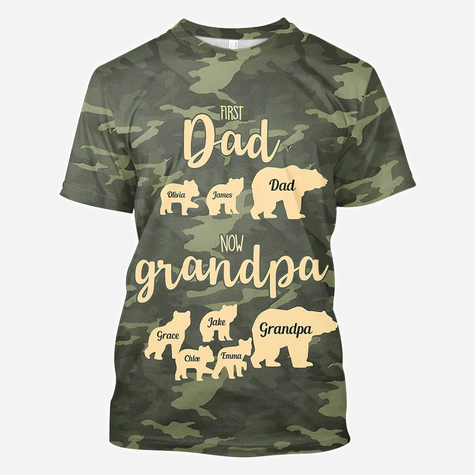 First Dad Now Grandpa Bear Camouflage - Personalized Grandpa All Over Shirt