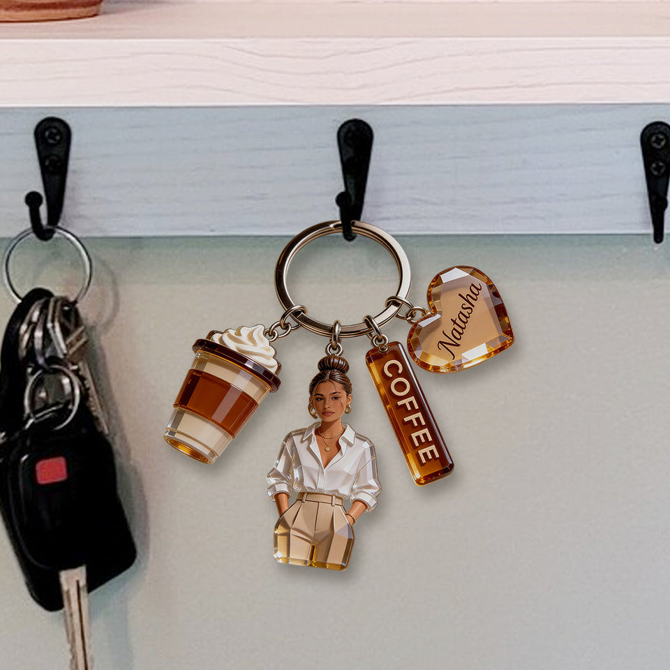 Custom Any Photo - Personalized Coffee Premium Keychain With Charms