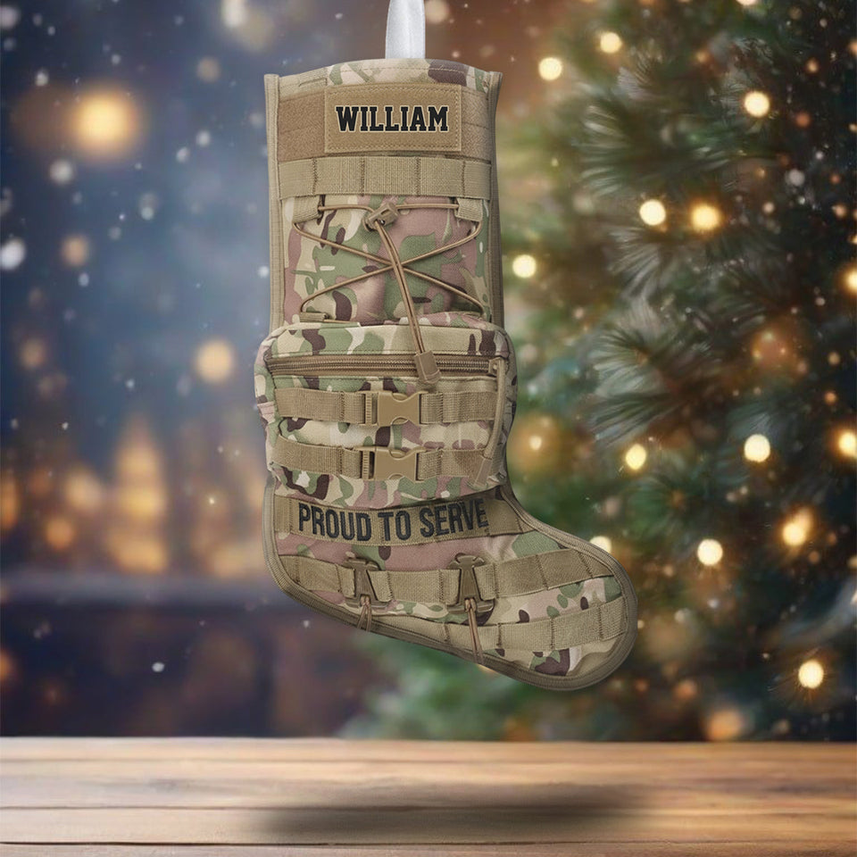 Proud To Serve - Personalized Veteran Shaped Christmas Stocking