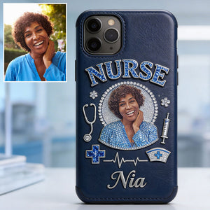 Any Title - Gifts For Nurse, Doctor - Personalized Nurse 3D Embossed Leather Phone Case