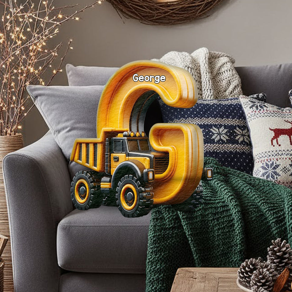 Cool Contruction - Personalized Kid Faux Fur Shaped Pillow