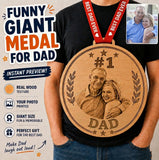 Giant Medal Funny World's Best Dad Custom Photo - Personalized Father Shaped Wood Sign With Sash