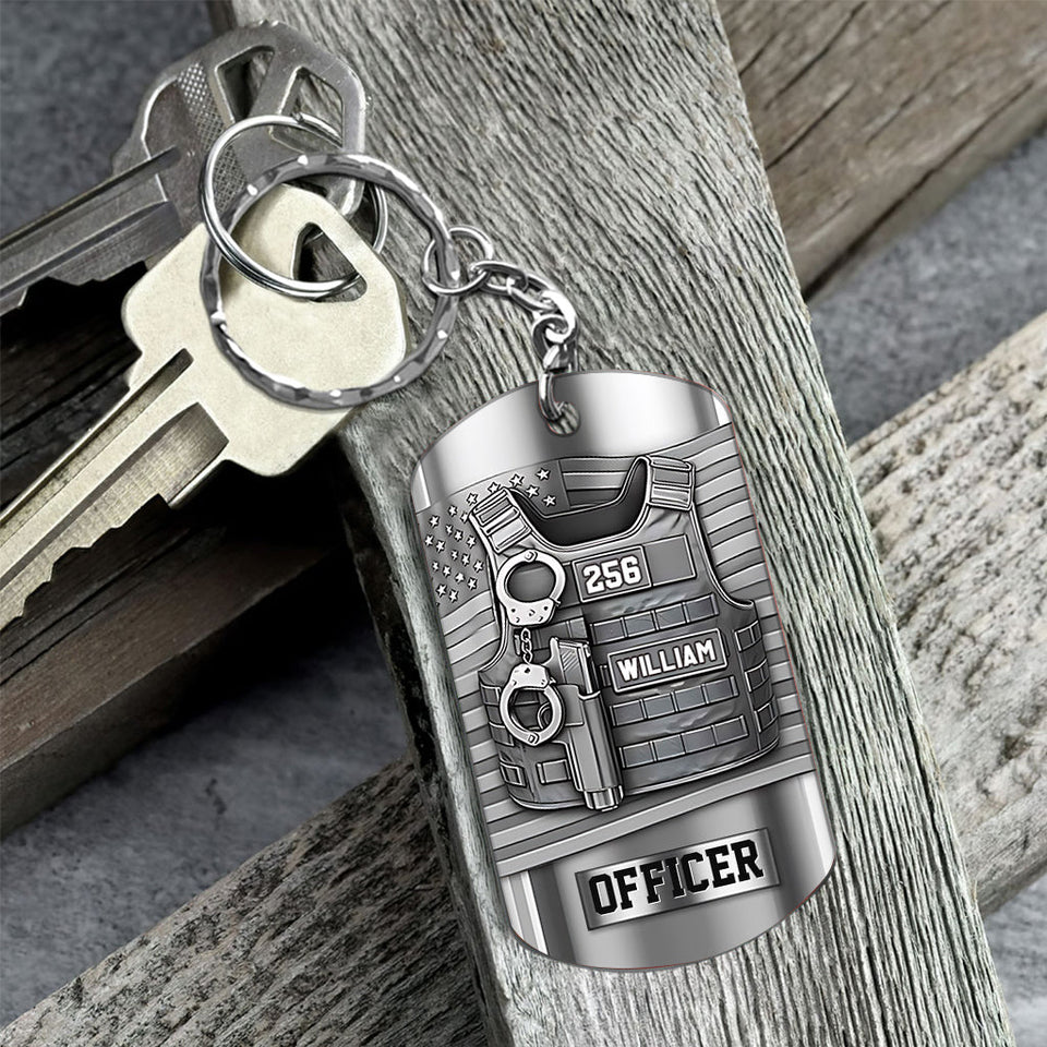 Serve And Protect - Personalized Police Officer Stainless Steel Keychain