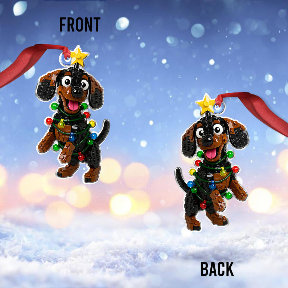 Cute Christmas Block Dog - Personalized Dog Custom Shaped Ornament