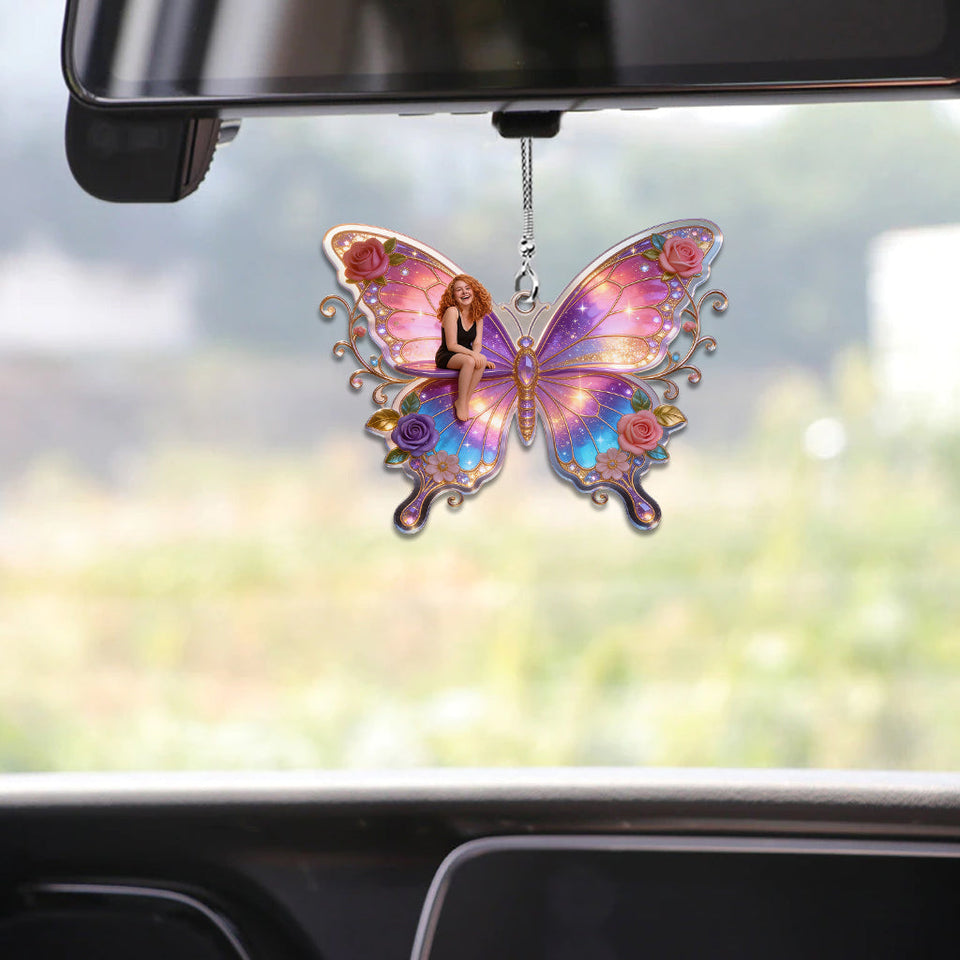 Self-love Gift, Butterfly Flower - Personalized Butterfly Car Ornament