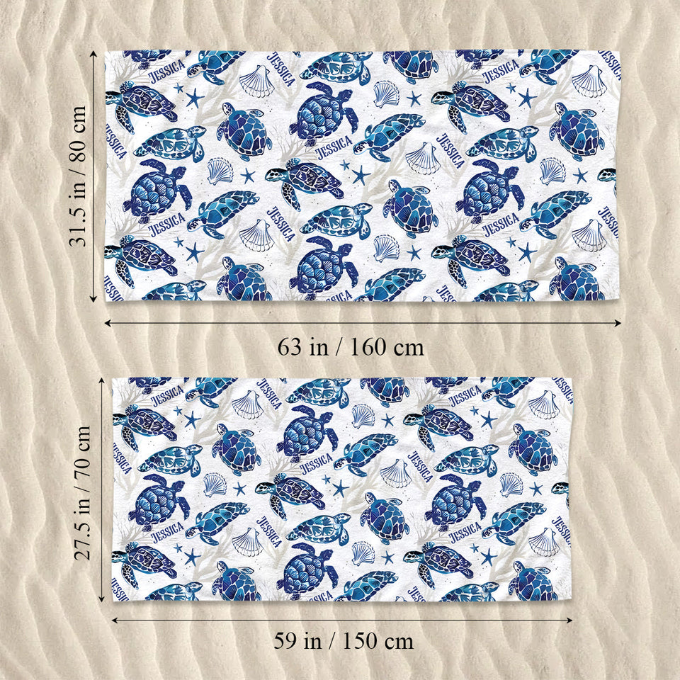 Sea Turtle Full Printed Aloha - Personalized Turtle Quick-dry Beach Towel/ Bath Towel